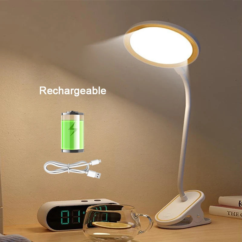 ClipLuma LED-Tischlampe | USB-Wiederaufladbar | 3 Helligkeitsstufen | Augenschonend | Mit Cliphalterung