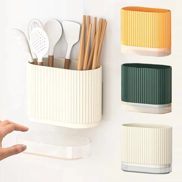 BesteckOrganizer Duo | Wandmontierbarer Besteckhalter | Ohne Bohren | Abtropffunktion | 16,5 × 8,5 × 12,5 cm