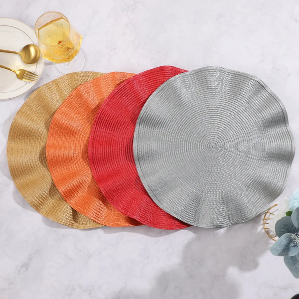 TAVOLIA Platzsets 6er-Set | Rund Ø 36 cm | Geflochtenes Design | Waschbar & Hitzebeständig | Rüschenrand