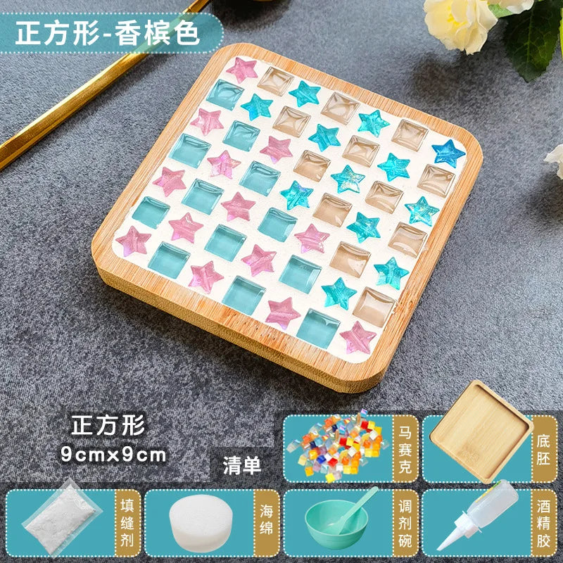 Bambus Mosaik-Untersetzer MosaicJoy | Herz & Quadrat | DIY-Bastelset für Kinder & Erwachsene