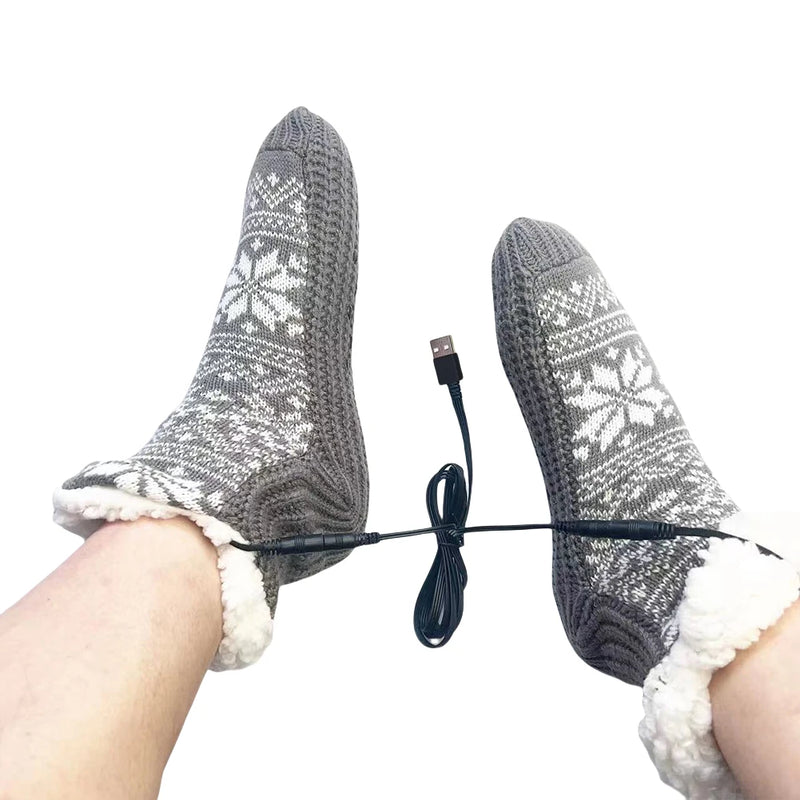 HeatHaven USB Heizsocken | Kuschelig & Rutschfest | Strick-Flausch Haussocken mit USB-Wärmefunktion | Perfekt für Zuhause & Büro