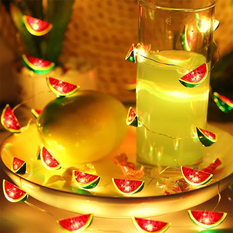 MelonGlow Wassermelonen Lichterkette | 20 LEDs | Batteriebetrieben & Bunt | 2 Meter | Sommer-Deko für Garten & Party