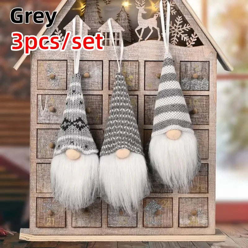 NordiTomte Weihnachtswichtel 3er-Set | Strickstoff & Plüsch | Hängedeko für Weihnachtsbaum & Zuhause | Skandinavische Gnome