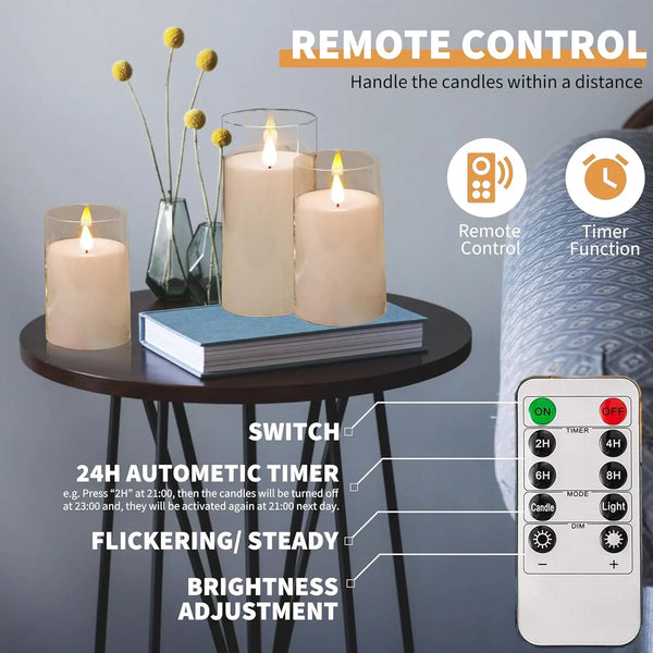 Flamara LED Kerzen Set | 3 Stück | Echtwachseffekt & Flackerlicht | Mit Fernbedienung
