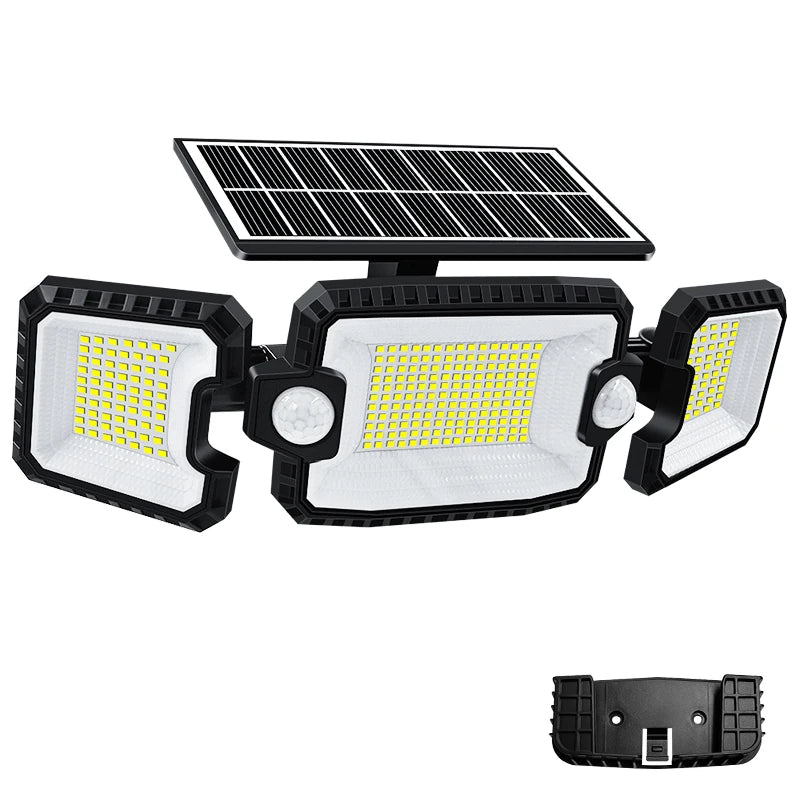 SecuSolar MaxView 167 Solar Sicherheitsstrahler 167 LEDs | 3 Schwenkbare Köpfe | Bewegungsmelder & 3 Leuchtmodi | IP65 Wasserdicht | 2200 Lumen