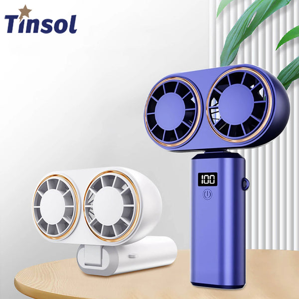AerisCool Handventilator Doppel-Lüfter | 5-Stufen Kühlung | Wiederaufladbar & Digitalanzeige