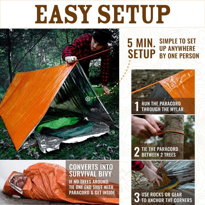 ResQtent Notfallzelt für 2 Personen | Ultraleichtes Rettungszelt mit Mylar-Isolierung | Wind- & wasserdicht | Kompakt für Outdoor, Auto & Survival-Kit