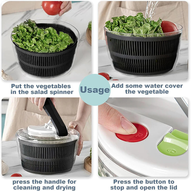 SpinFresh Salatschleuder 3L mit Deckel | Einhandbedienung & Rutschfester Stand | Salatwascher & -trockner für Gemüse & Obst | BPA-frei & Praktisch