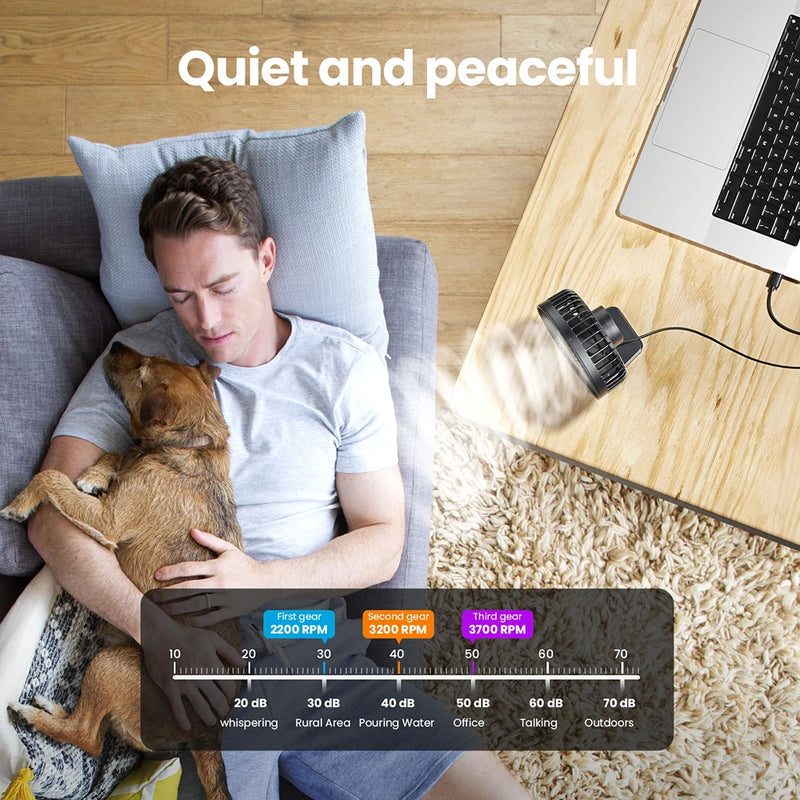 Brisano USB Tischventilator | 3 Geschwindigkeiten | Kompakt & Leise | Ideal für Büro, Auto & Reisen