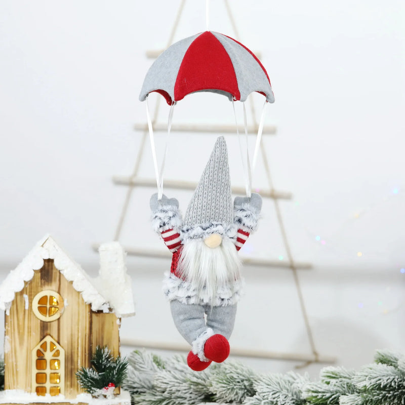 SkyGonk | Hängender Weihnachtswichtel mit Fallschirm | Handgefertigte Plüschfigur | 45×18 cm