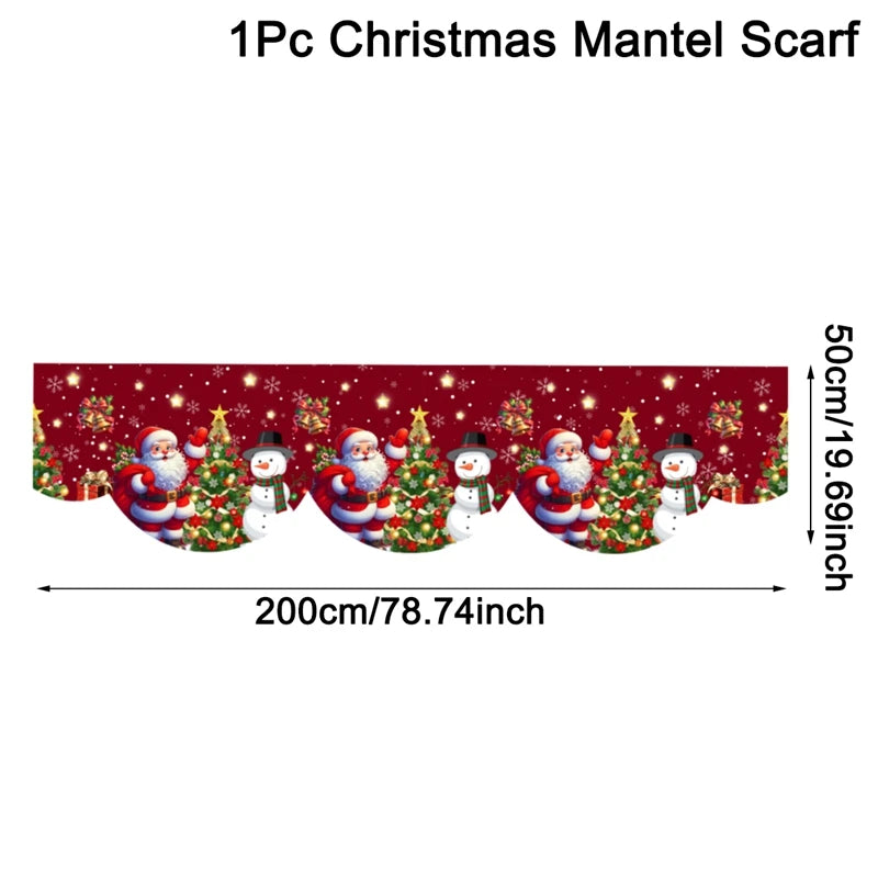 MerryMantel Kamin Schal Weihnachten | Santa & Schneemann Design | Deko für Kamin & Wohnzimmer | 100 % Polyester | 2025–2026 Edition