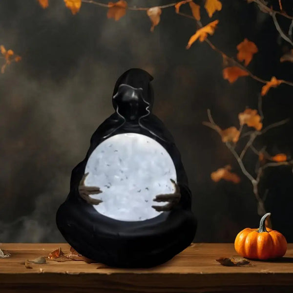 Halloween Deko Noctora | Kristallkugel mit LED-Licht | Gothic Reaper Statue 15 cm