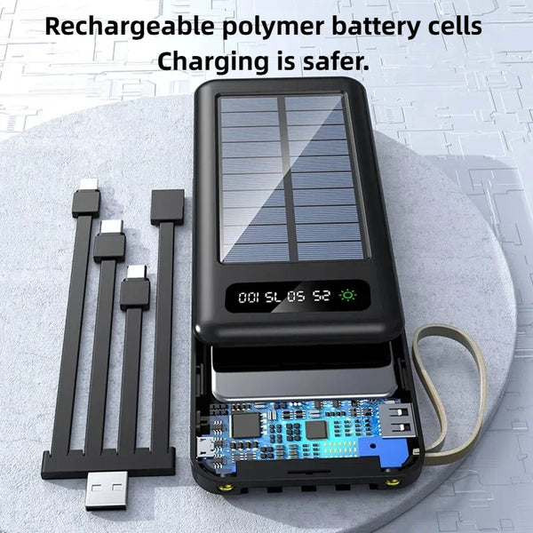 Voltaro SolarCore 50K Solar-Powerbank 50.000 mAh | Mit Campinglicht, 4 Ladekabeln & Dual USB | Schnellladefunktion & Outdoor-tauglich