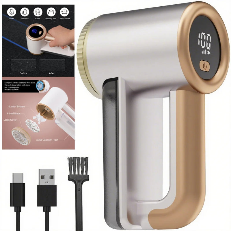 Texora Fusselentferner | Wiederaufladbar | 3 Geschwindigkeiten | LED Display | 2000 mAh Akku