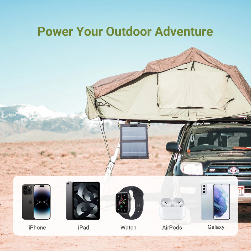 SunGo10 | Tragbares Solarladegerät 10W | Faltbares & Wasserdichtes Solarpanel | USB-Ausgang für Handy & Tablet | Camping & Outdoor