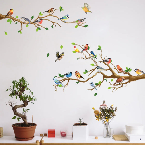 Yunavi Wandsticker Set Vogel & Blätter im Vintage-Stil | 3D-Effekt | 4-teilig | PVC | 25x35 cm pro Bogen