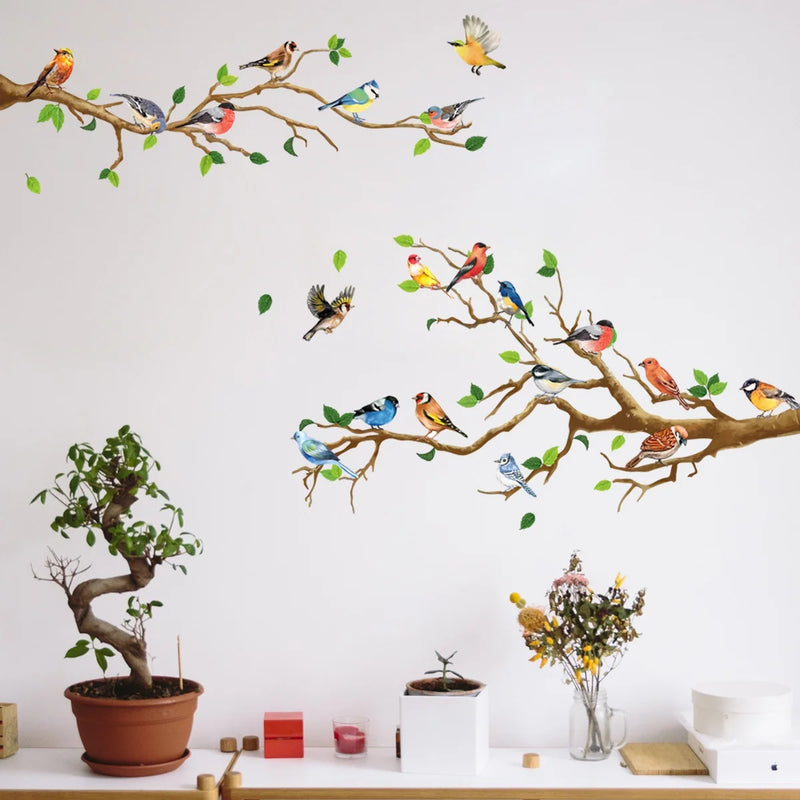 Yunavi Wandsticker Set Vogel & Blätter im Vintage-Stil | 3D-Effekt | 4-teilig | PVC | 25x35 cm pro Bogen