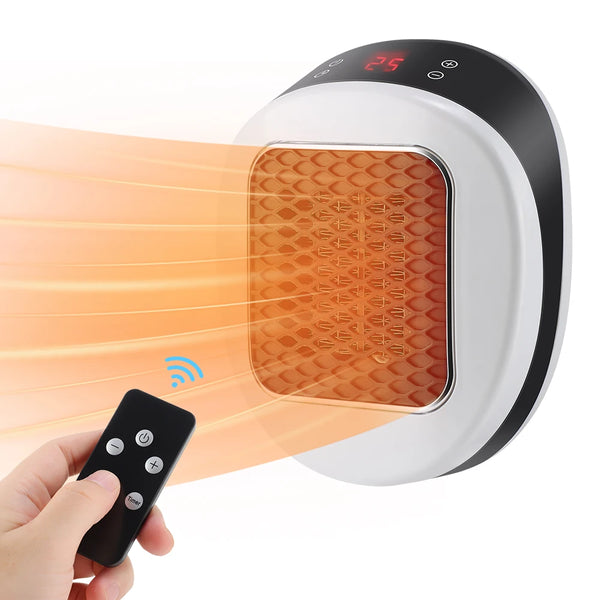 Heatigo Mini Elektroheizung 600W | Wandsteckdosen-Design | PTC-Keramik, Thermostat & Fernbedienung | Flüsterleise & Sicher