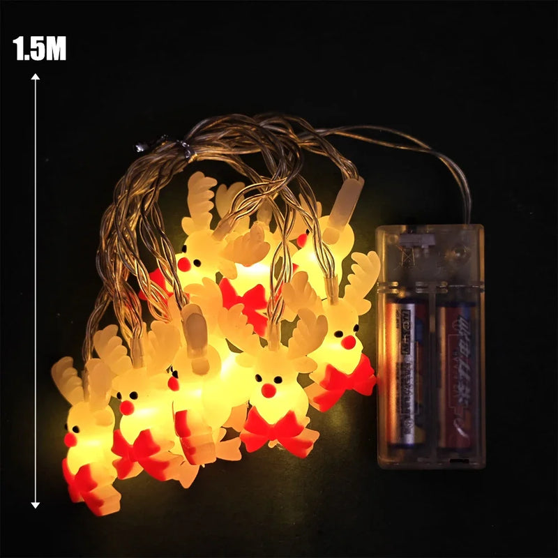 LED Weihnachtslichterkette | 1,5 m Batteriebetrieben mit 10 LEDs | Santa & Schneemann Anhänger | Für Baum, Fenster & Festdekoration | LumiNoel