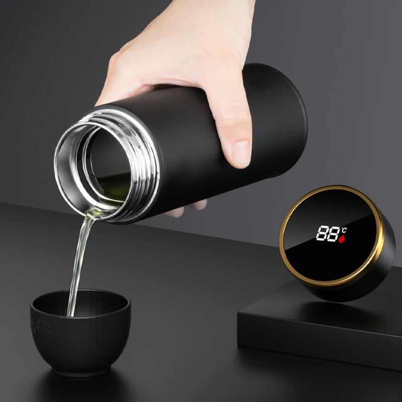 ThermoBrew | Isolierflasche mit LED-Temperaturanzeige & Teesieb | 450 ml | Edelstahl 304 | Schwarz