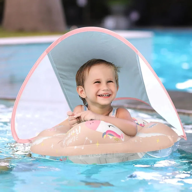 Baby Schwimmring SunBee | Mit UV-Schutzdach & Extra Stabil | Für Aktives Planschen | Aufblasbar & Tragbar