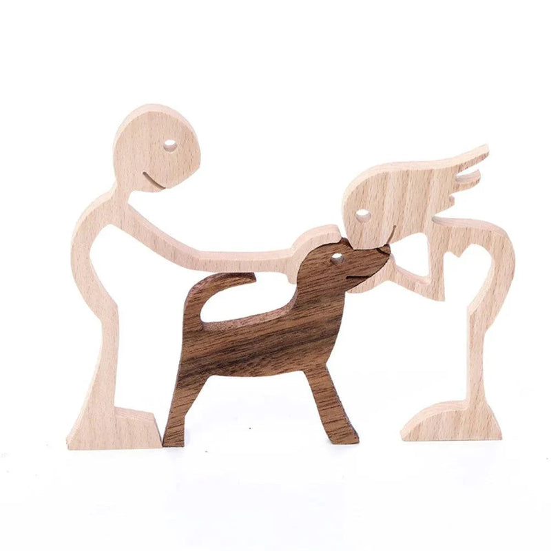 WoodyPaws | Holzfigur Hunde-Familie | Handgeschnitzt | Warme Dekoration & Geschenkidee