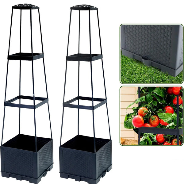 Climbura GrowTower Hochbeet Pflanzkasten mit Rankhilfe | 114 cm Höhe | Modulares Tomaten- & Gemüseturm-System | Mit Wasserreservoir