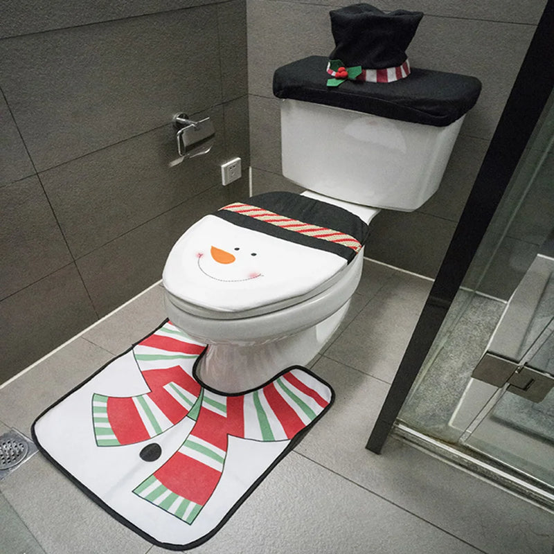Noeliva | Weihnachts-Toilettenbezug Set | 3-teilig mit Santa Claus Design | Lustige WC-Deko mit Fußmatte & Spülkastenbezug | Weihnachtsdeko 2024