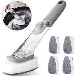 Cleanavo 2-in-1 Spülbürste mit Seifenspender & Wechselkopf | Langer Griff & Schaber | Für Töpfe, Pfannen & Geschirr