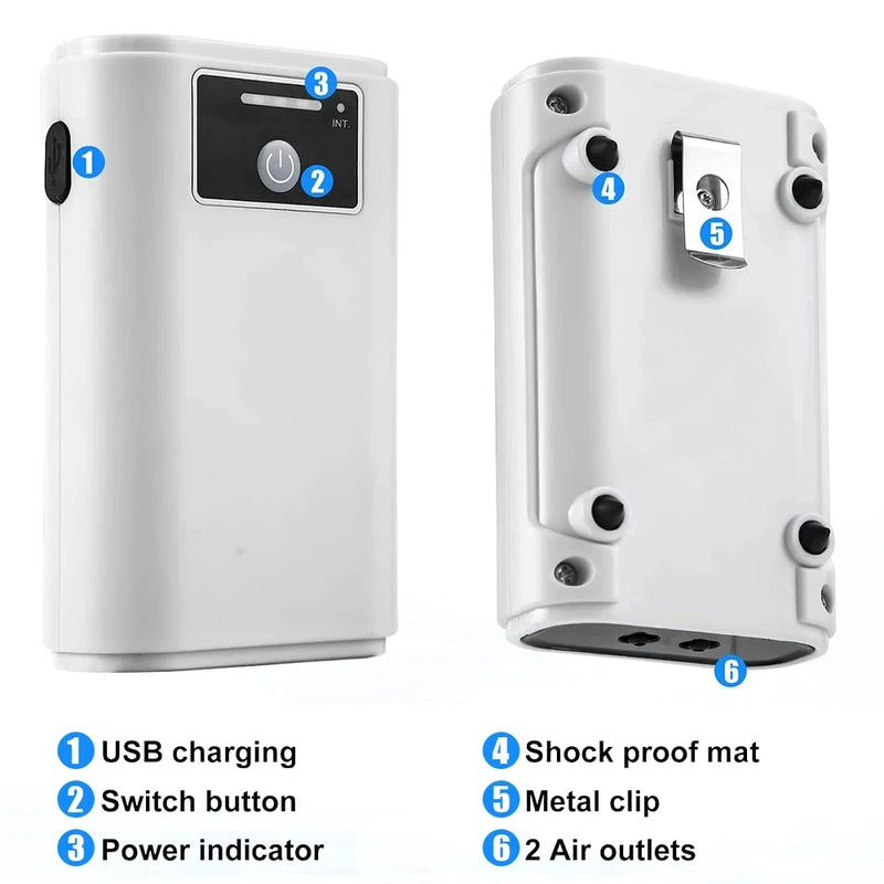 AquaLino SmartOxy Wiederaufladbare Sauerstoffpumpe für Aquarium & Outdoor | Leise Luftpumpe mit Akku & USB | Automatischer AC/DC-Wechsel & LED-Anzeige