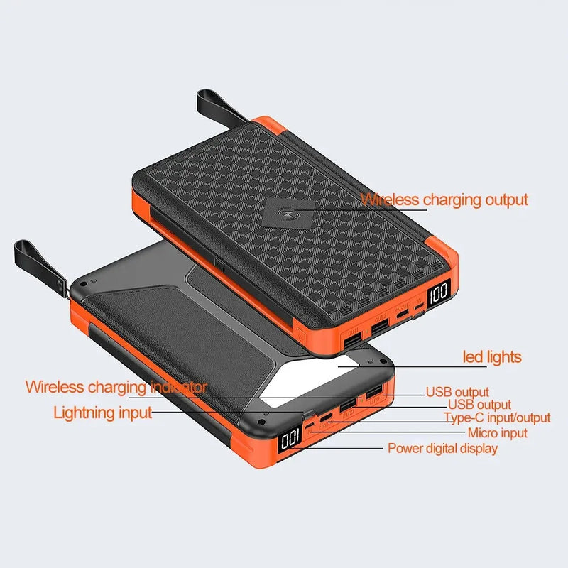 Solar Powerbank VoltMate Flip 15W | 10.000/20.000mAh | Kabelloses Qi-Laden | Solarpanel Klappbar | Wasserdicht & Stoßfest