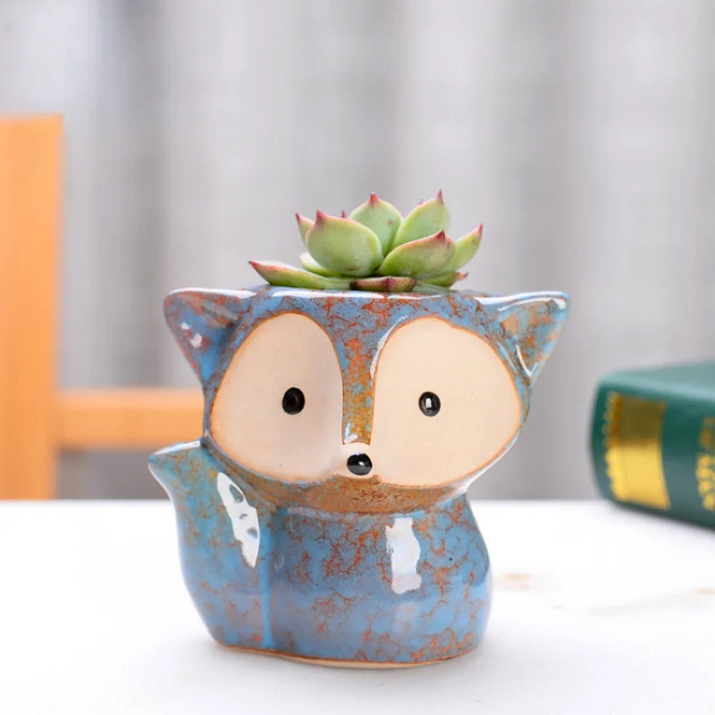 FoxyBloom | Keramik-Fuchstöpfchen | Mini-Blumentopf für Sukkulenten & Bonsai | Dekorativer Cartoon-Pflanztopf