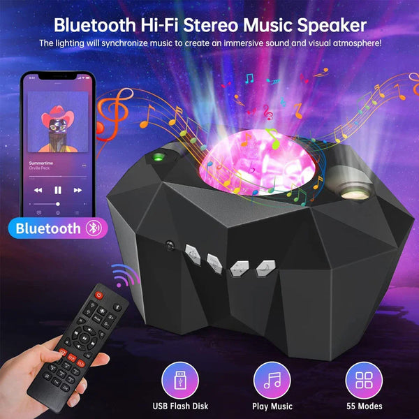 Auralis Sternenhimmel-Projektor | 3-in-1 Aurora, Sterne & Mond | Bluetooth Musik & Fernbedienung | Nachtlicht mit Timer