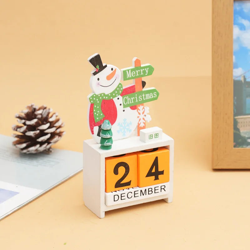 Weihnachts-Countdown-Kalender aus Holz | Santa, Elch & Schneemann | Handgefertigte Tischdekoration | Limitierte Winteredition