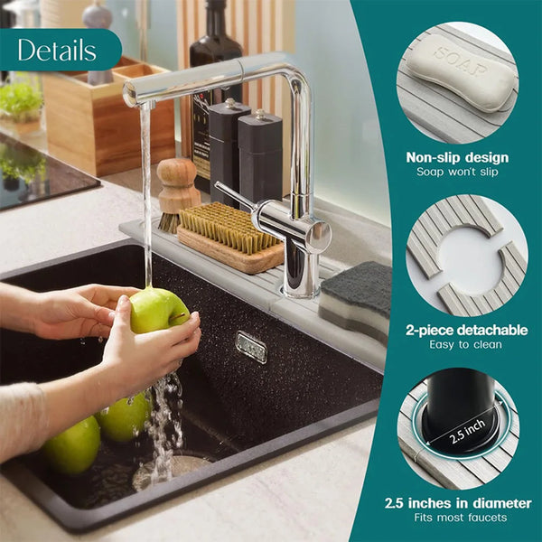 Dryomi SinkGuard Wasserabsorbierende Waschbeckenmatte 60 x 10 cm | Diatomit-Material | Spritzschutz & Ablage für Küche & Bad
