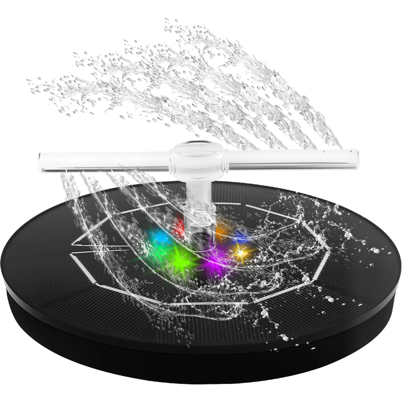 AquaLume Solar Spring | 3W Solarbrunnen mit LED Farbspiel | Bis 60 cm Fontänenhöhe | 7 Düsenaufsätze