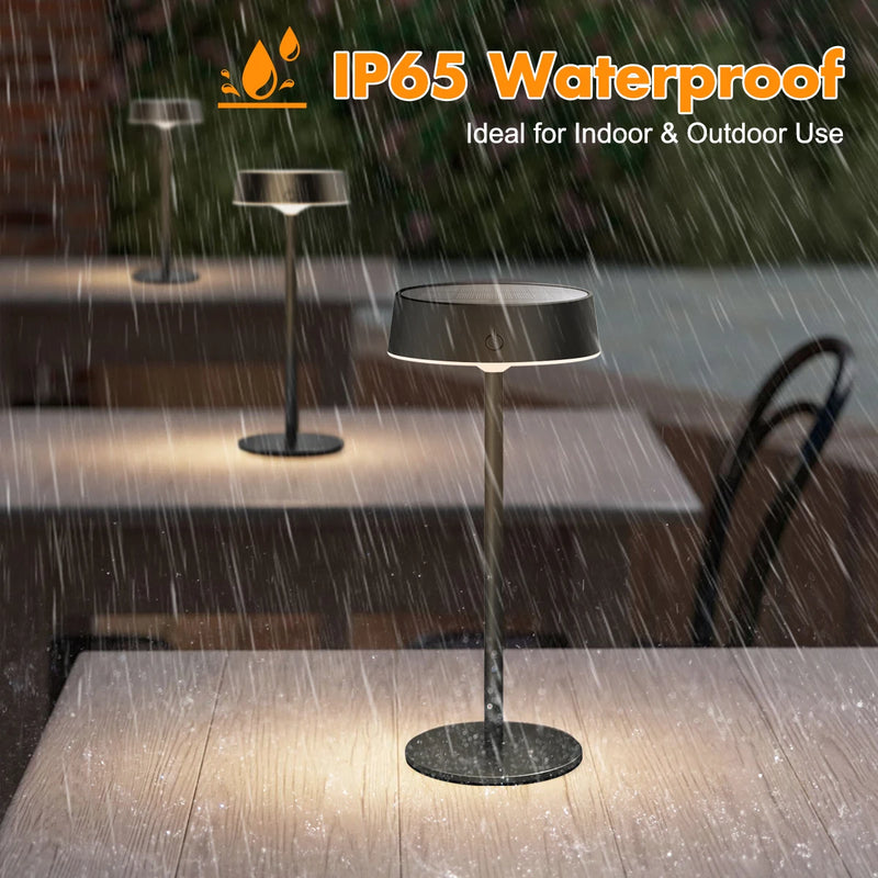 Solvella Solar Tischlampe LED | Dimmbar & Kabellos | 3 Lichtfarben | IP65 Wasserdicht für Innen & Außen