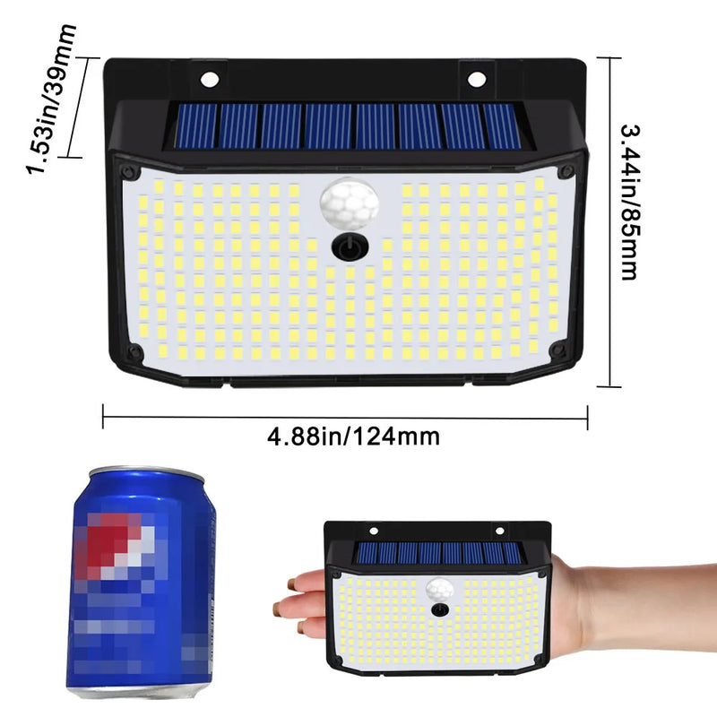 Solar-Wandleuchte Solayra 208LED | Bewegungsmelder & 3 Leuchtmodi | 30 m² Beleuchtungsfläche | IP65 Wetterfest