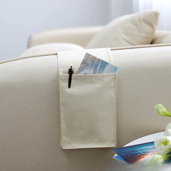 Restivo Bett-Organizer aus Baumwollleinen | Hängeaufbewahrung mit Taschen | Für Fernbedienung, Bücher & Zubehör – ca. 30×20×10 cm
