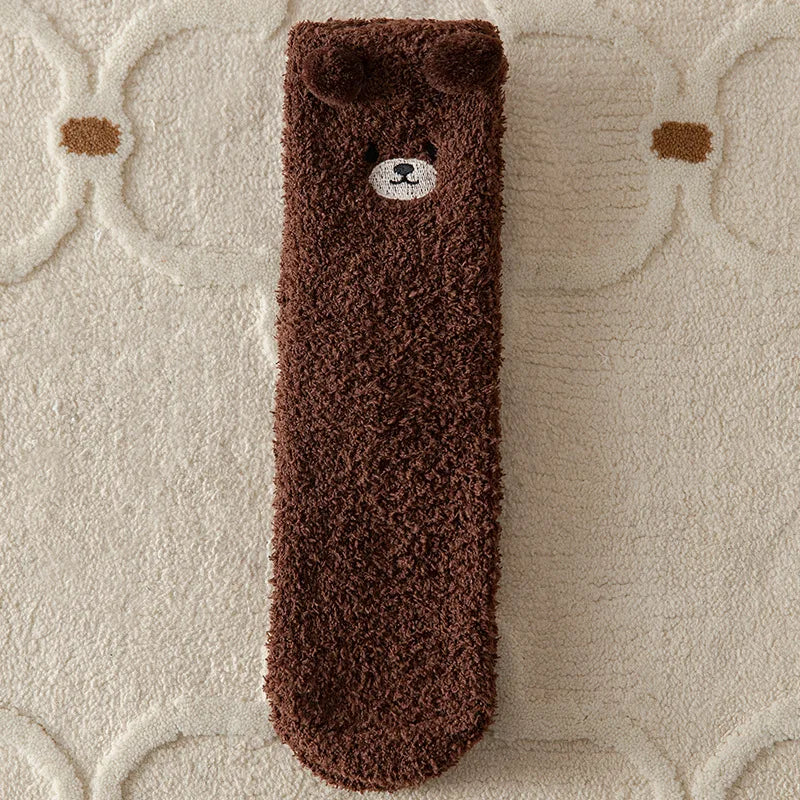 CosyPaws Damen Kuschelsocken | Flauschig & Warm | 3D Bären-Design | Weiche Haussocken im Japanisch-Koreanischen Stil