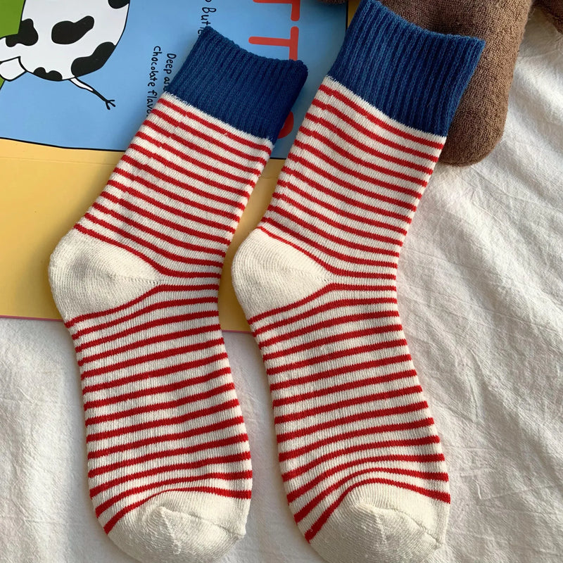 WollHerz Damen Wollsocken | Herbst & Winter | Verdickt & Warm | Geripptes Design | Uni & Streifen