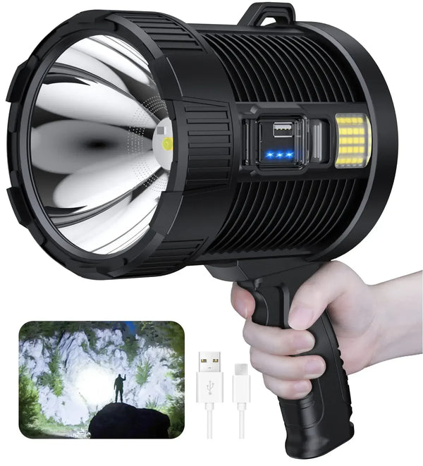 Handscheinwerfer LuminexPro 900K | 900.000 Lumen | 10000 mAh Akku | Solar & USB Ladefunktion | IPX5 Wasserdicht
