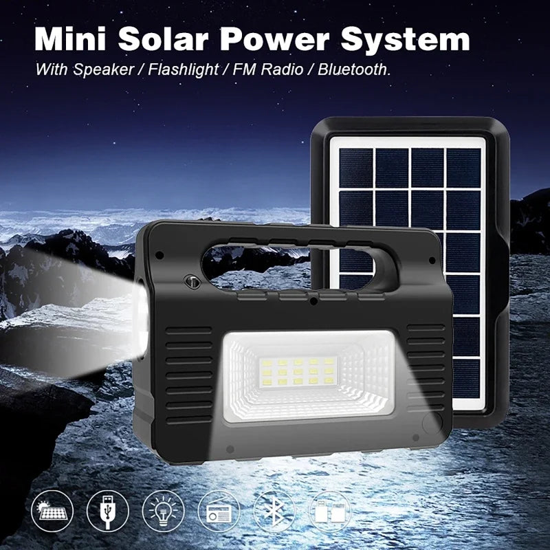 Solar-Multifunktionsgerät Solariq Pro | Licht, Powerbank, Radio & Bluetooth-Lautsprecher | Inkl. 3 LED-Lampen & Solarpanel-Anschluss