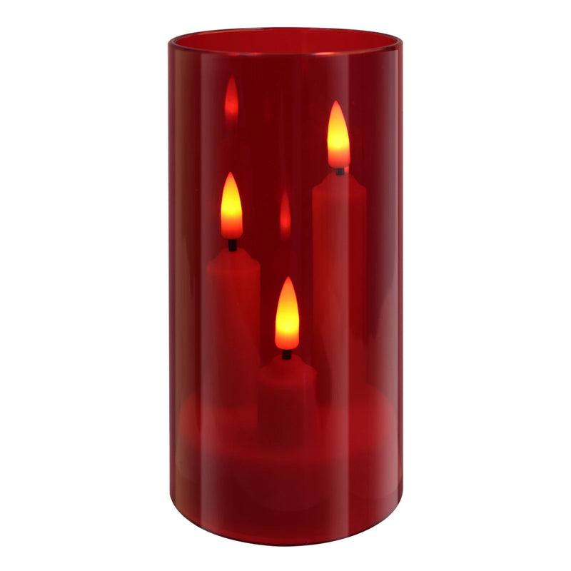 LumoAura LED Kerze mit 3 Dochten | Flackernde Flammenoptik im Glas | Batteriebetriebene, Flammenlose Kerze | Sicher & Realistisch | Warmweißes Licht
