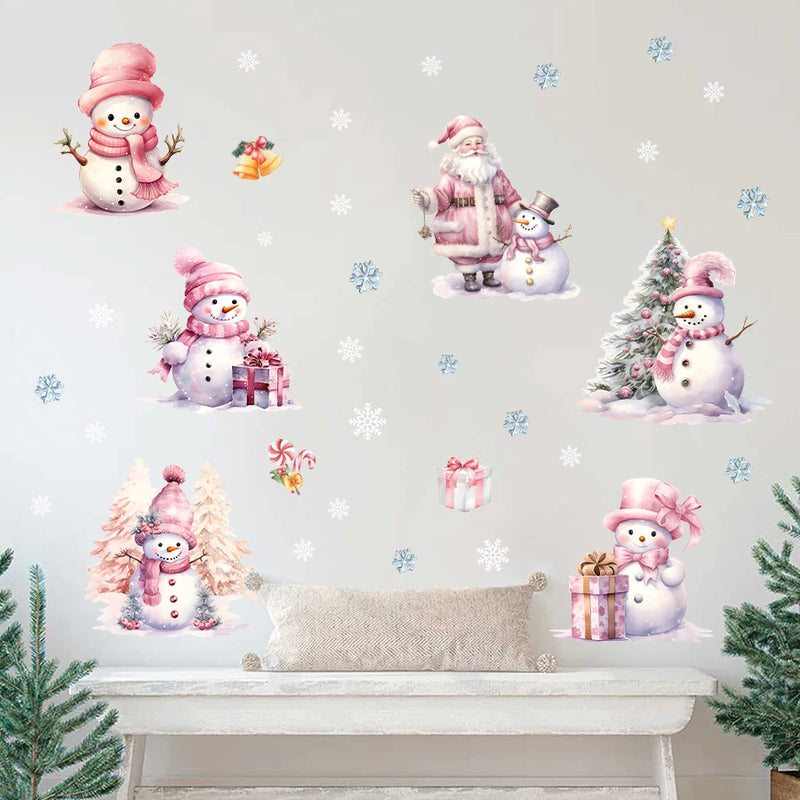 SnowyCharm Weihnachts Wandsticker | Rosa Schneemann Design | Abnehmbare PVC Fenster- & Wanddeko | Kinderzimmer & Weihnachtsdekoration