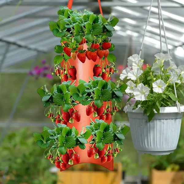 GrünHäng Pflanztasche mit 4/6/8/10 Öffnungen | Hängend & Atmungsaktiv | Für Erdbeeren, Tomaten & Kräuter | Robustes Canvas-Gewebe