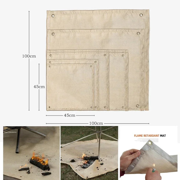 CampVita Feuerschutz Campingmatte | Hitzebeständig & Feuerfest | Ideal für Grill & Lagerfeuer | Glasfaser Beige