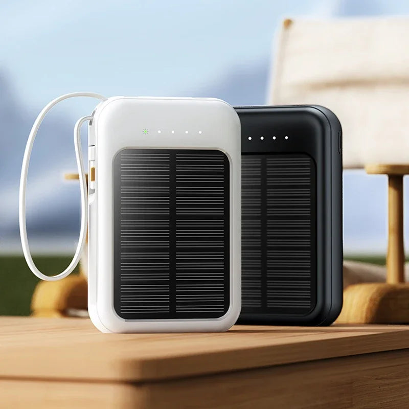 Solar-Powerbank Solivon Core 20K | 20.000 mAh | Mit integrierten Kabeln & LED-Taschenlampe | Für iPhone, Samsung, Xiaomi & mehr