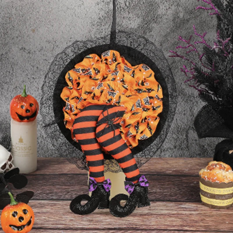 HexaDoor | Halloween Türkranz | Hexenhut & Beine | Lila-Orange | Partydeko