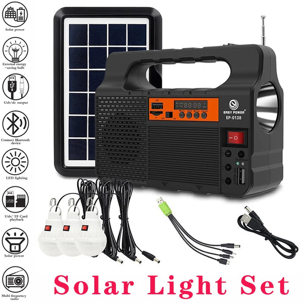 Solar-Multifunktionsgerät Solariq Pro | Licht, Powerbank, Radio & Bluetooth-Lautsprecher | Inkl. 3 LED-Lampen & Solarpanel-Anschluss